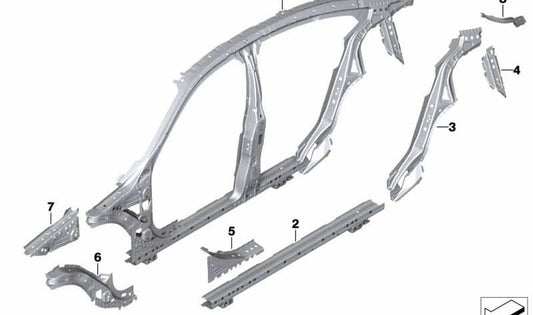 Frame lateral esquerdo central OEM 41219498405 para série BMW 2 Gran Coupé F44. BMW original.