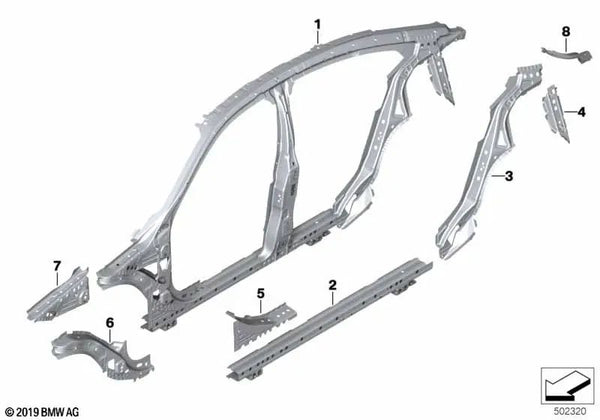 Refuerzo del pilar C derecho para BMW Serie 2 F44 (OEM 41219498430). Original BMW