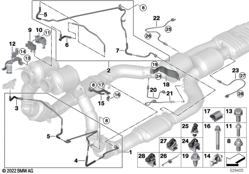 Abgastemperatursensor für BMW F95N, G05N, F96N, G06N, G07, G07N (OEM 13629453720). Original BMW