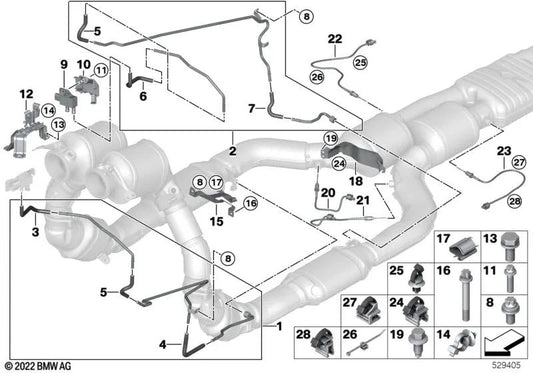 Abgastemperatursensor für BMW F95N, G05N, F96N, G06N, G07, G07N (OEM 13629453720). Original BMW