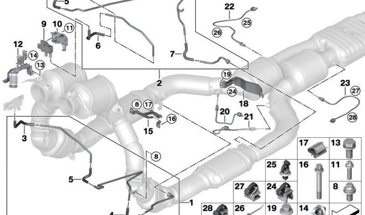 Sensore differenziale di pressione per BMW 1 F20N Series, F21N, F40, F52, Serie 2 F22, F23, F44, F45, F46, G42, Serie 3 F30, F31, F34, G20, G21, G28, Serie 4 F32, F33, F36 , G22, G23, G26, 5 F10n, F11n, G30, G31, G38, G90, Serie 6 G32, Serie 7 G11, G12