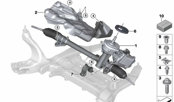 Placa de protección térmica dirección para BMW Serie 1 F40, F52, Serie 2 F44, F45, F46, X1 F48, F49, X2 F39, MINI F54, F55, F56, F57, F60 (OEM 32105A01AF4). Original BMW