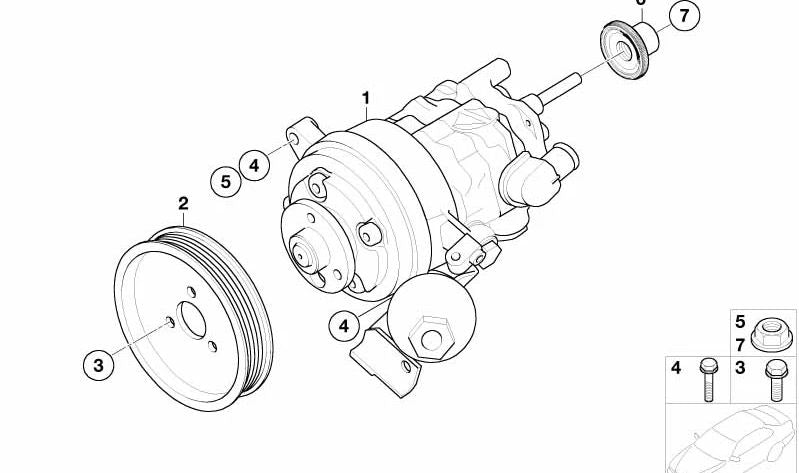 Polea de bomba de dirección asistida OEM 32421439232 para BMW E60, E61, E63, E64, E65, E66. Original BMW.