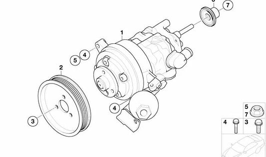 Polea de bomba de dirección asistida OEM 32421439232 para BMW E60, E61, E63, E64, E65, E66. Original BMW.