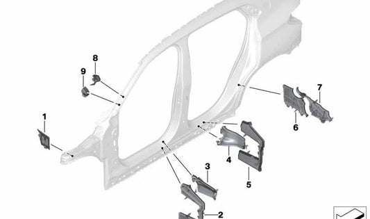 Revestimiento interior pilar B izquierda OEM 41007429657 para BMW F39 (X2). Original BMW