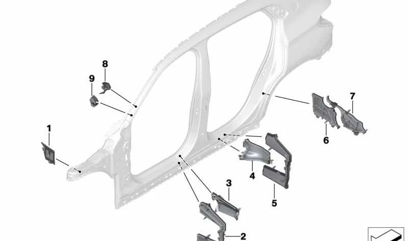 Pieza de la columna C interior izquierda para BMW X1 F48, F49, X2 F39 (OEM 41009625621). Original BMW.