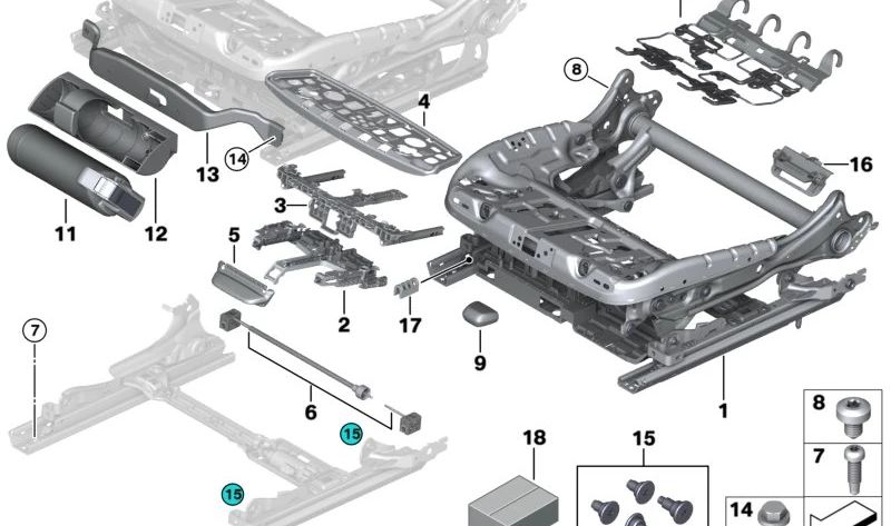 Left Electric Seat Frame for BMW X5 G05, G05N, X6 G06, G06N, X7 G07, G07N (OEM 52107459215). Original BMW