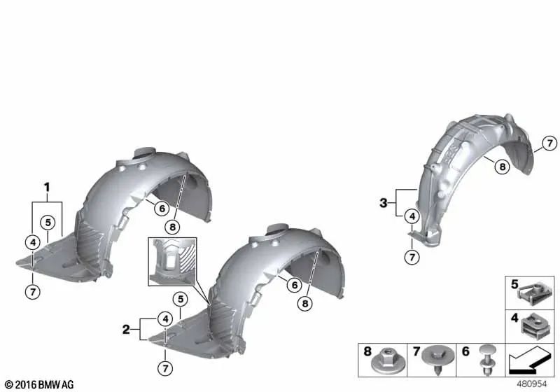 Cubierta del paso de rueda delantero derecho para BMW Serie 1 F52 (OEM 51718076054). Original BMW