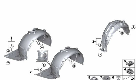 Cubierta del paso de rueda delantero izquierdo OEM 51717376935 para BMW F52. Original BMW.