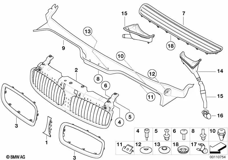 Dekorativer Frontgrillrahmen für BMW 7er E65, E66, E67 (OEM 51138268325). Original BMW