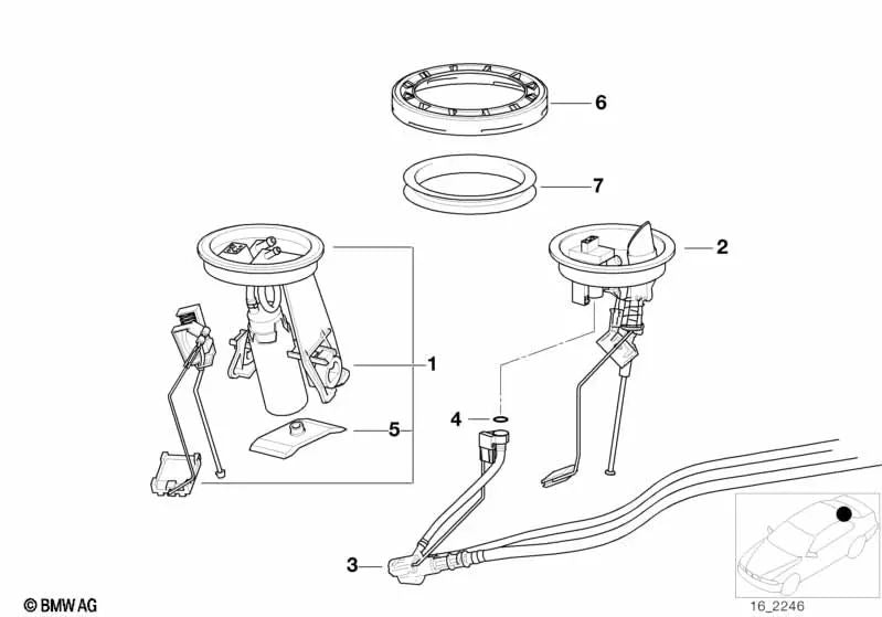 Pumping unit right for BMW 3 Series E36 (OEM 16146758736). Original BMW