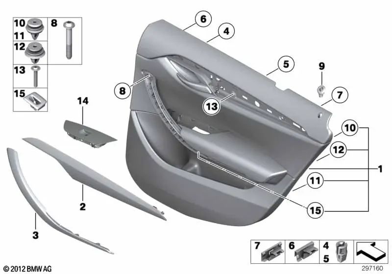 Revestimiento de puerta de cuero trasero derecho para BMW E84 (OEM 51427327252). Original BMW