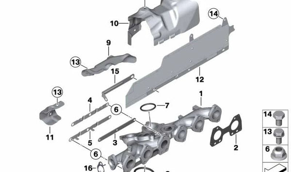 Escudo térmico para BMW F10, F11, F01N, F02N, E70N, F15, E71, F16 (OEM 11628506405). Original BMW