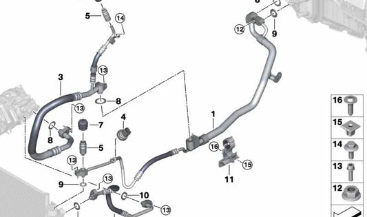 Compressor-Condenser Pressure Line for BMW G30, G11, G12 (OEM 64539303467). Original BMW