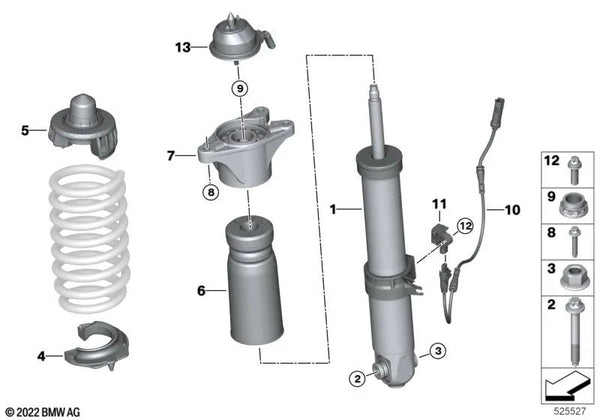 Cojinete trasero derecho para BMW Serie 2 G87, Serie 3 G80, G81, Serie 4 G82, G83 (OEM 33508098636). Original BMW.