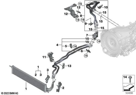 Tubería del enfriador de aceite de la transmisión para BMW Serie 7 G70 (OEM 17229845895). Original BMW