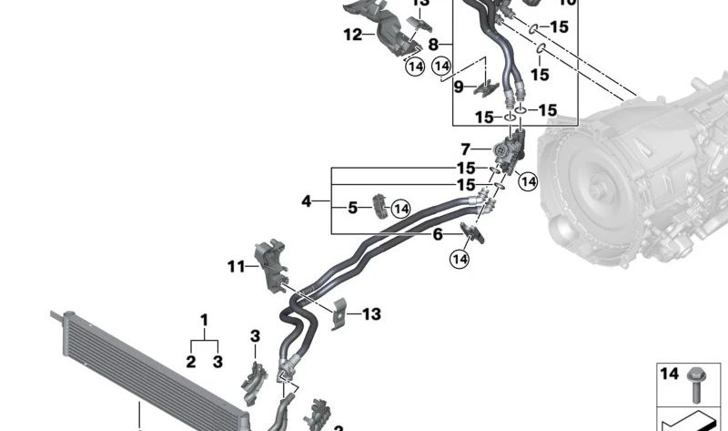 Tubería de refrigeración de aceite de transmisión OEM 17229845906 para BMW G20, G21, G22, G23, G26, G60, G61, G68, G70, G05, G18, G06, G07. Original BMW.