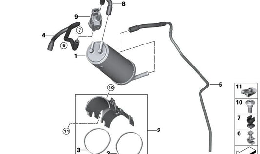 Clip de sujeción OEM 07147326509 para BMW F44, E84, F26. Original BMW.