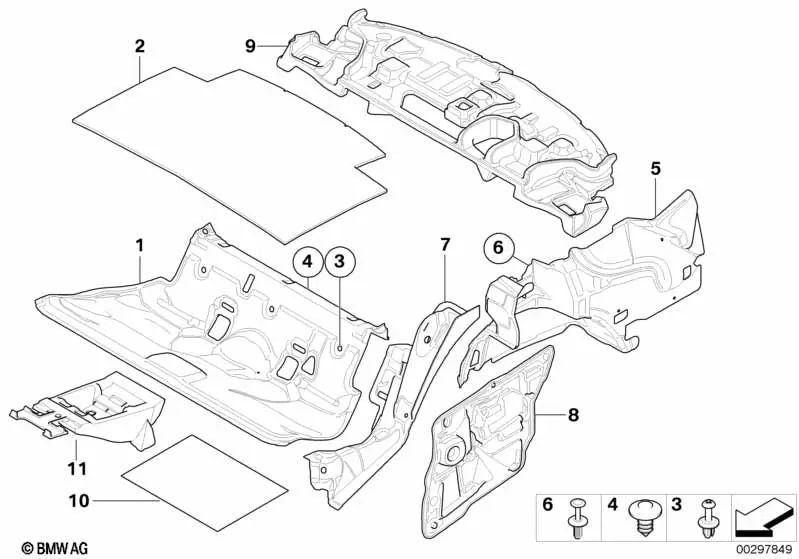 Aislamiento Acústico del Suelo Trasero para BMW Serie 3 E92, E92N (OEM 51487153603). Original BMW