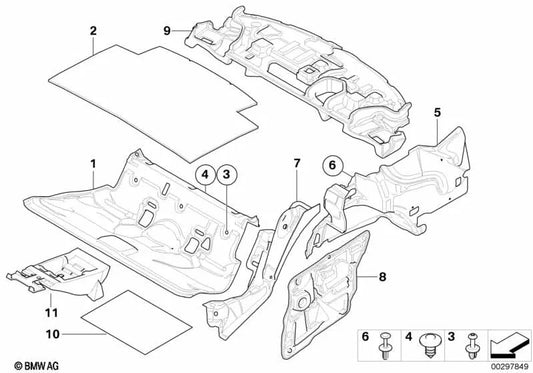 Aislamiento Acústico del Suelo Trasero para BMW Serie 3 E92, E92N (OEM 51487153603). Original BMW