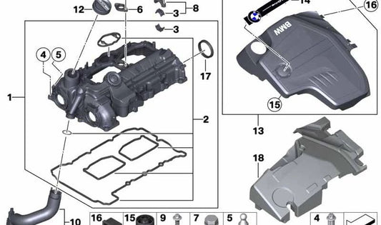 Cubierta de bobinas de encendido OEM 11127644078 para BMW F18, F10, F15. Original BMW.