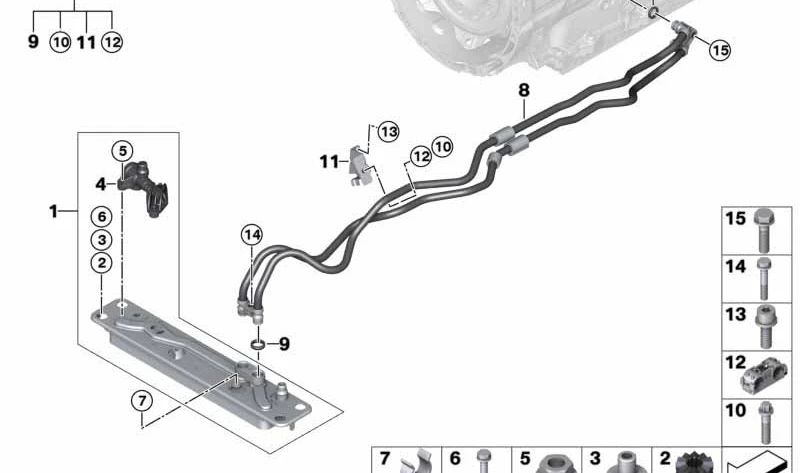 Soporte de tubos/cables OEM 17227610261 para BMW F20, F21, F22, F23, F30, F31, F34, F32, F33, F36, E70, F15, E71, F16. Original BMW.