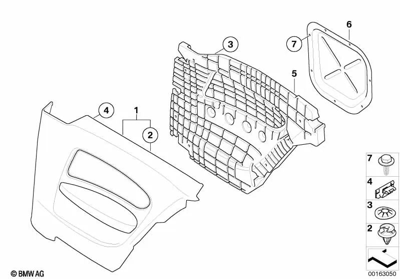 Revestimiento lateral de tela trasero izquierdo para BMW E81 (OEM 51437839217). Original BMW.