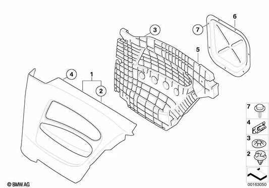 Revestimiento lateral de tela trasero izquierdo para BMW E81 (OEM 51437839217). Original BMW.