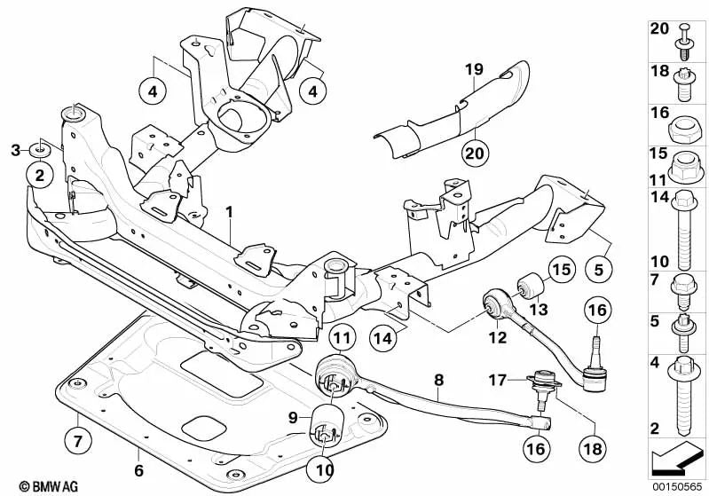 Biela de tracción con soporte de goma derecha para BMW X3 E83, E83N (OEM 31103443128). Original BMW