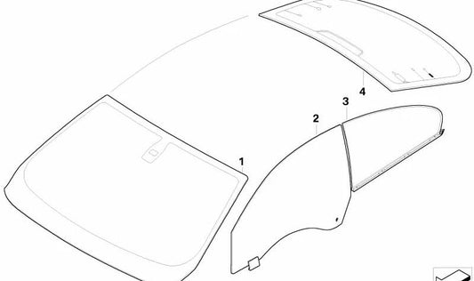 Luna trasera verde con antena para BMW E63 (OEM 51318040527). Original BMW