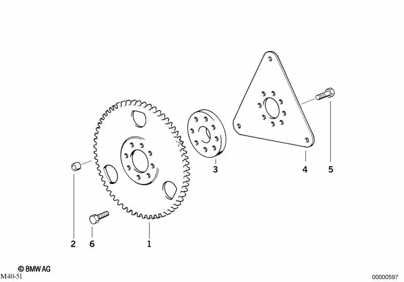 Volante de inercia para BMW Serie 3 E36, E46 Serie 5 E34, E39, E60, E61 Serie 7 E38 X3 E83 Z4 E85 (OEM 11221717383). Original BMW