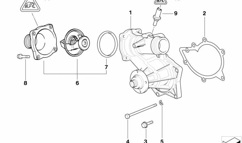 Bomba de agua mecánica OEM 11510393336 para BMW E39, E38, E53, E52. Original BMW.