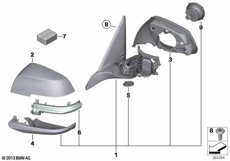 Exterior mirror without heated glass right for BMW 4 Series F32, F33, F36 (OEM 51167285178). Genuine BMW