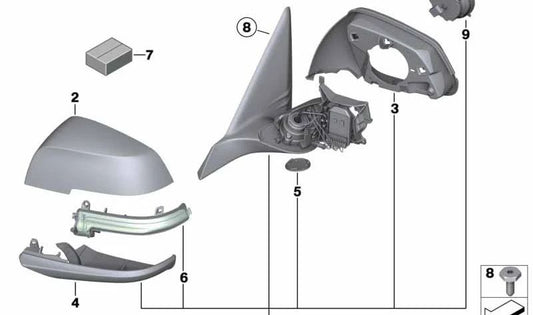 Rechts Rückspiegel (ohne Glas, erhitzt) OEM 51167459162 für BMW F32, F33, F36. Original BMW.