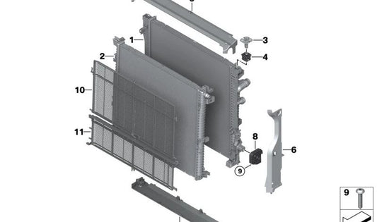 Radiador de Refrigerante para BMW G05N, G09 (OEM 17115A352F4). Original BMW
