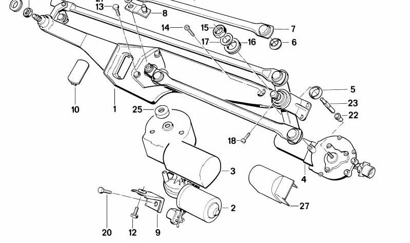 Windscreen wiper mechanism for BMW 5 Series E34 (OEM 61601384114). Original BMW