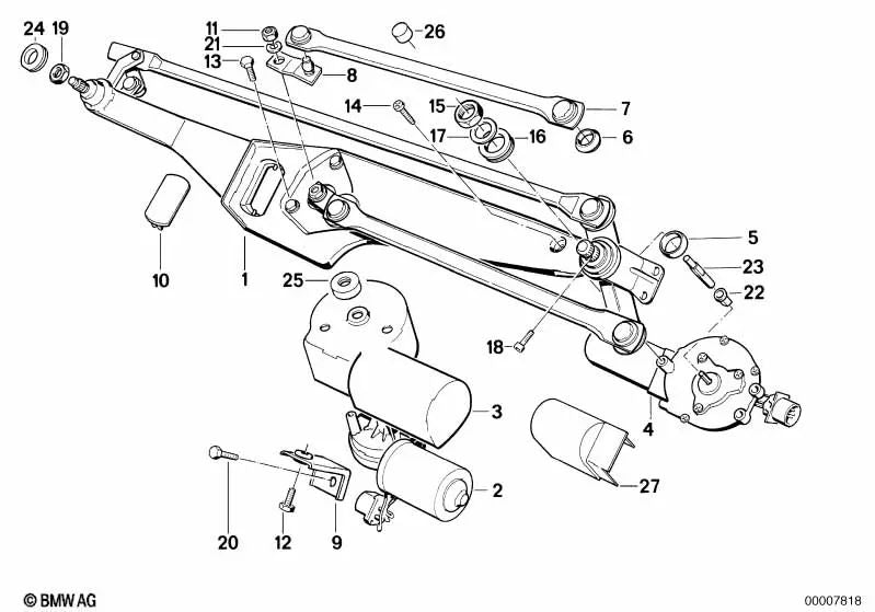 Windscreen wiper motor cover cap for BMW E34, E32 (OEM 61611384980). Original BMW