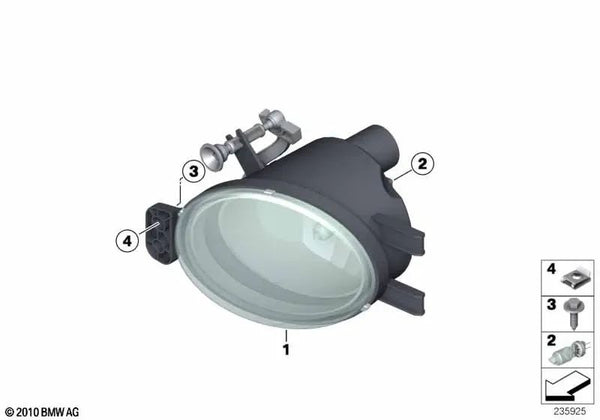 Faros antiniebla derecho para BMW Serie 1 E82, E88 (OEM 63177273448). Original BMW.