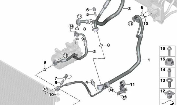 Tubería de Refrigerante Doble para BMW X3 G01, G01N, X4 G02, G02N (OEM 64539354533). Original BMW