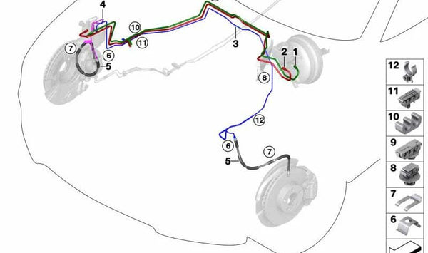 Soporte de línea de freno de 3 vías OEM 34306775844 para BMW E70, E71, E72, F15, F16, F85, F86. Original BMW.