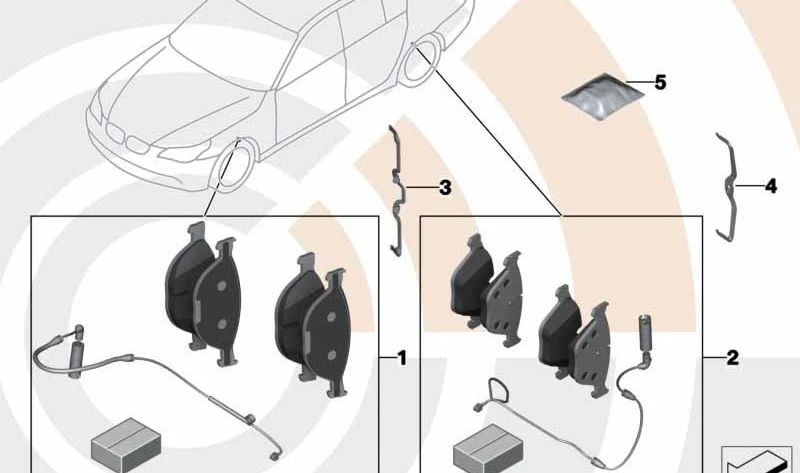 Juego de pastillas de freno con sensor OEM 34112339272 para BMW Serie 5 (E60, E61) y Serie 6 (E63, E64). Original BMW