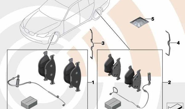 Juego de pastillas de freno con sensor para BMW Serie 5 E60N (OEM 34212339278). Original BMW