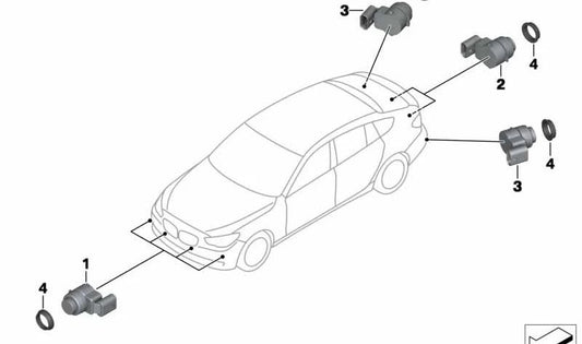 Sensor de aparcamiento por ultrasonidos OEM 66209270050 para BMW F07, F10, F11, F01, F02, F04, E70, E71. Original BMW.