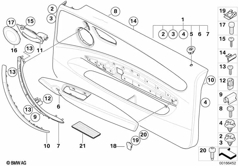 Tapeta cubrebordes para bolso de mapas derecho para BMW Serie 1 E81, E82, E88 (OEM 51416975692). Original BMW