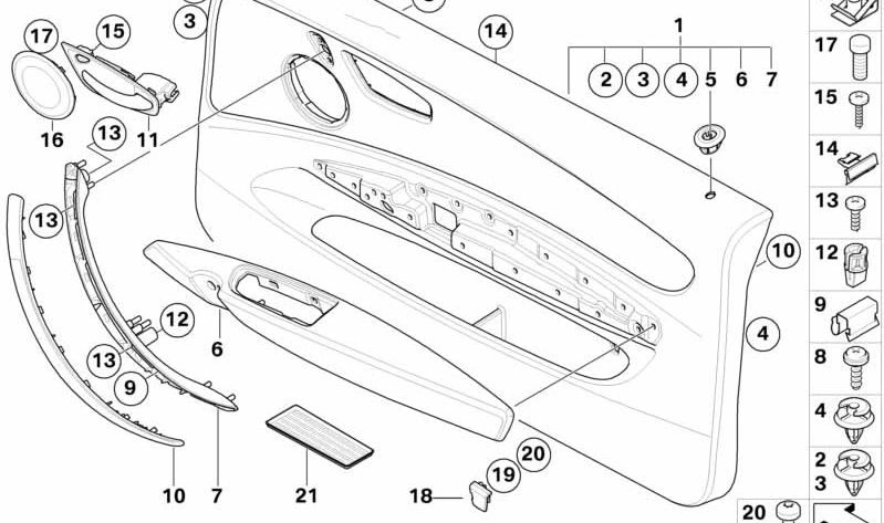 Panneau intérieur de porte droite OEM 51419121258 pour BMW E81, E82. BMW d'origine.