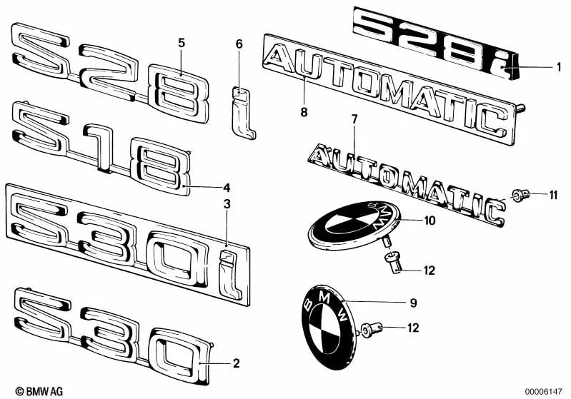 Emblema para BMW Serie 3 E21, Serie 5 E12, Serie 7 E23 (OEM 51145480181). Original BMW.