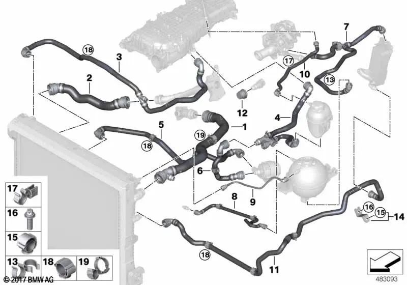 Tubo del depósito de expansión para BMW X3 G01, X4 G02 (OEM 17127535565). Original BMW