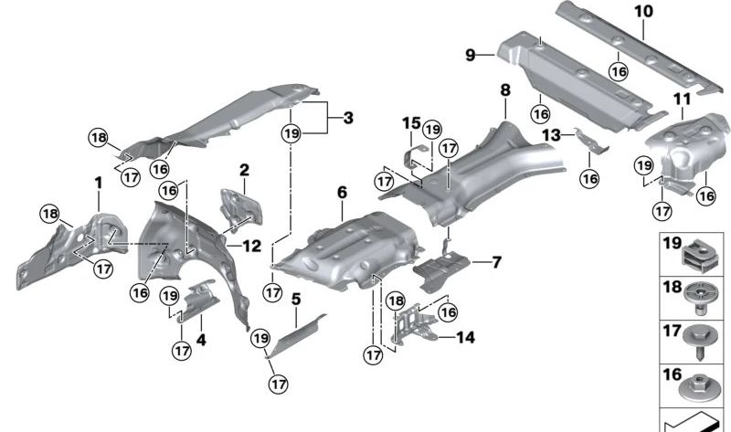 Isolamento térmico para silenciador traseiro esquerdo para BMW G07 (OEM 51487427213). BMW original