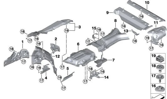 Soporte para Aislamiento Térmico del Túnel Izquierdo para BMW X5 F95, G05, G18, X6 F96, G06, X7 G07N (OEM 51759477797). Original BMW.