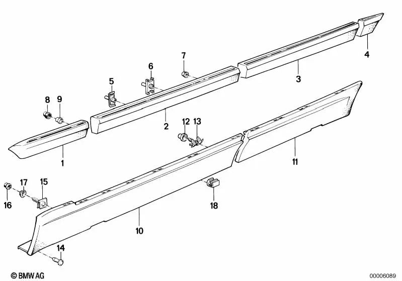 Moldura lateral trasera izquierda para BMW Serie 7 E32 (OEM 51131969107). Original BMW